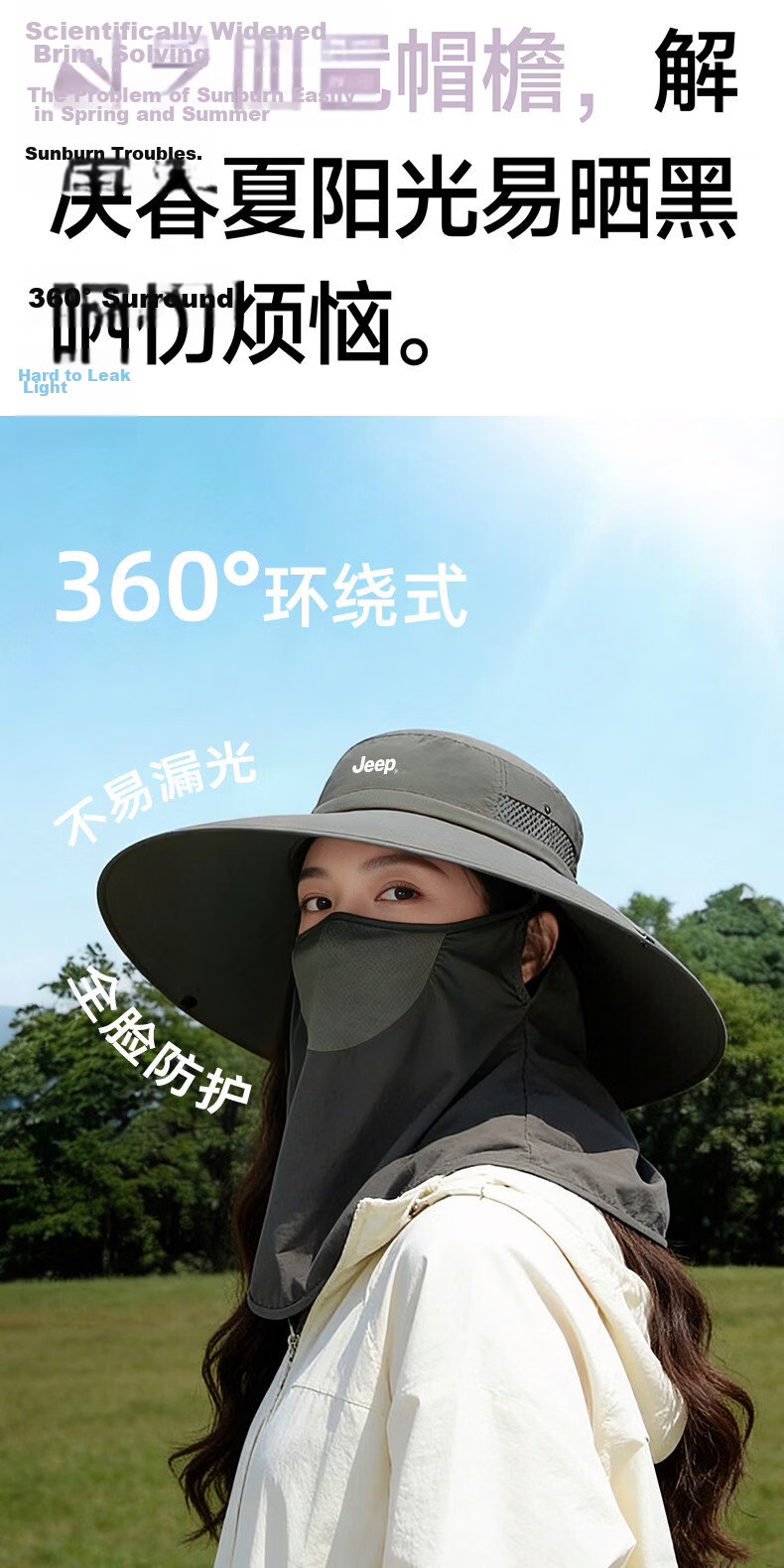 JEEP Women's Summer Outdoor Hiking Sun Protection Hat with Full Coverage Extended Face Mask and Shoulder Neck Guard Fisherman Hat 6