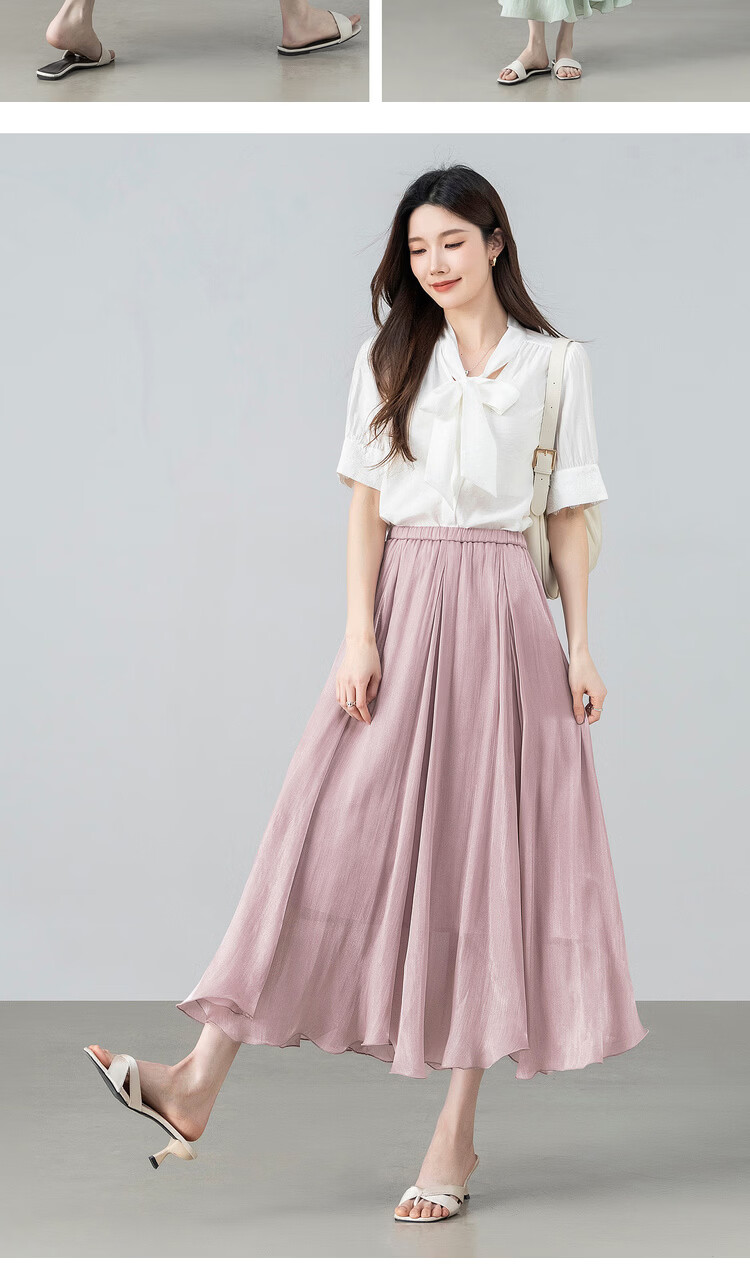 Shangdu Bila Elegant Radiant Half Skirt for Women Summer Soft Style Slimming A-Line Skirt Lightweight Draped Elastic Waist Flared Skirt 18