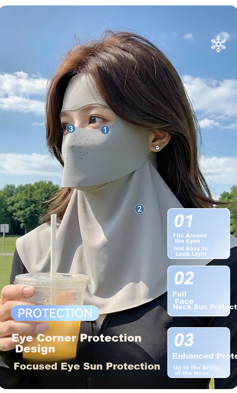 FitonTon Summer Integrated Sun Protection Face and Neck Mask UV Protection Ice Silk Face Bikini 4