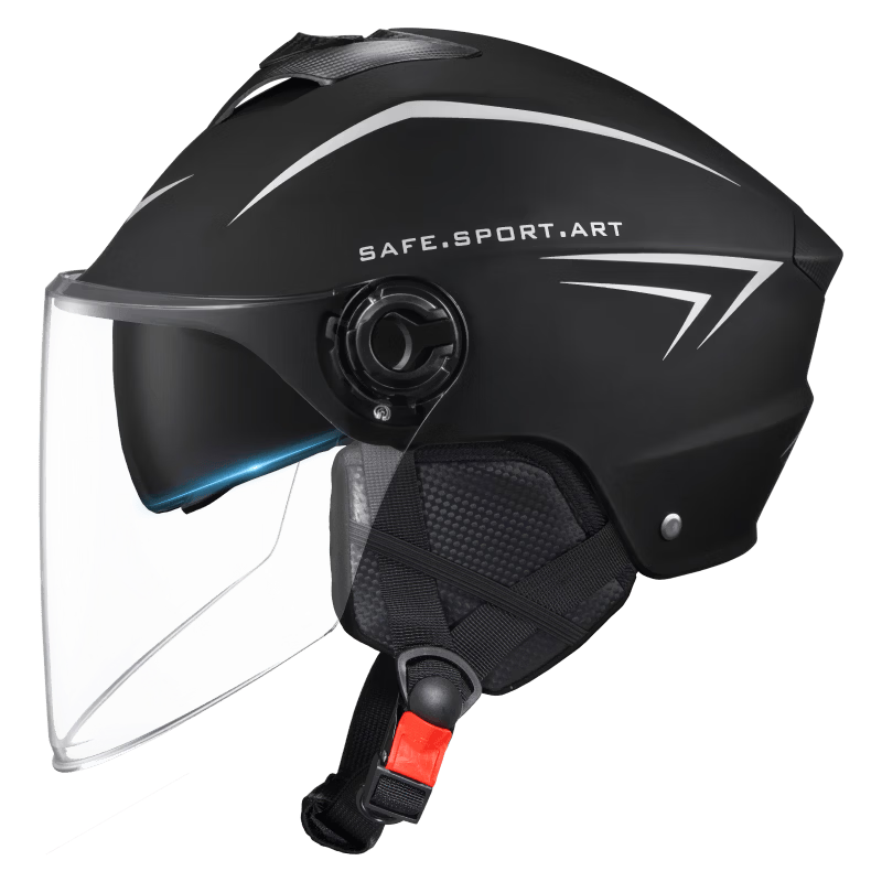 Feige Spreck 3C Certified New National Standard Summer Breathable Electric Vehicle Helmet Women's Men's Electric Bicycle Motorcycle Safety Half Helmet 509 HD Transparent Double Visor Matte Black + Fou