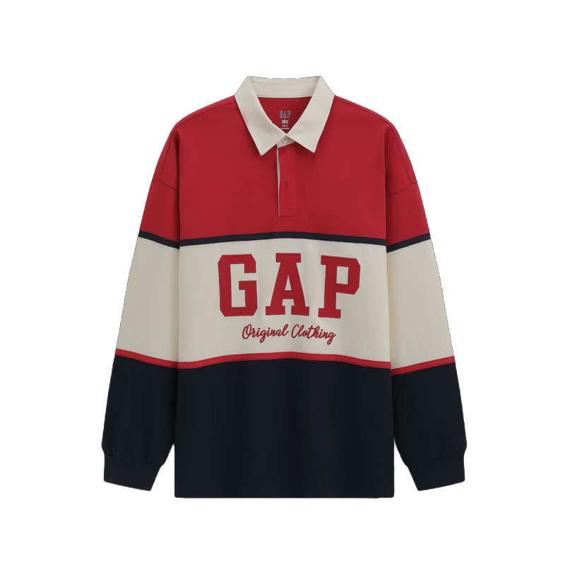 GAP 2026 Spring New Cotton Vintage Washed Colorblock Loose Long Sleeve Polo Shirt 854273 for Men and Women