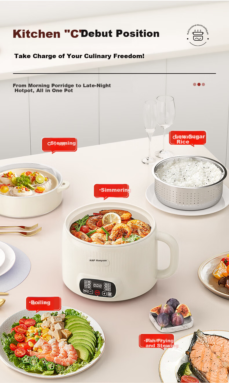 HAP [Price Protection 618] Rice Cooker with Low Sugar Separation, Small Non-Coated Deglazed Electric Rice Cooker, Dorm Mini Hot Pot, Multifunctional Steaming And Cooking All-In Small Appliance 3