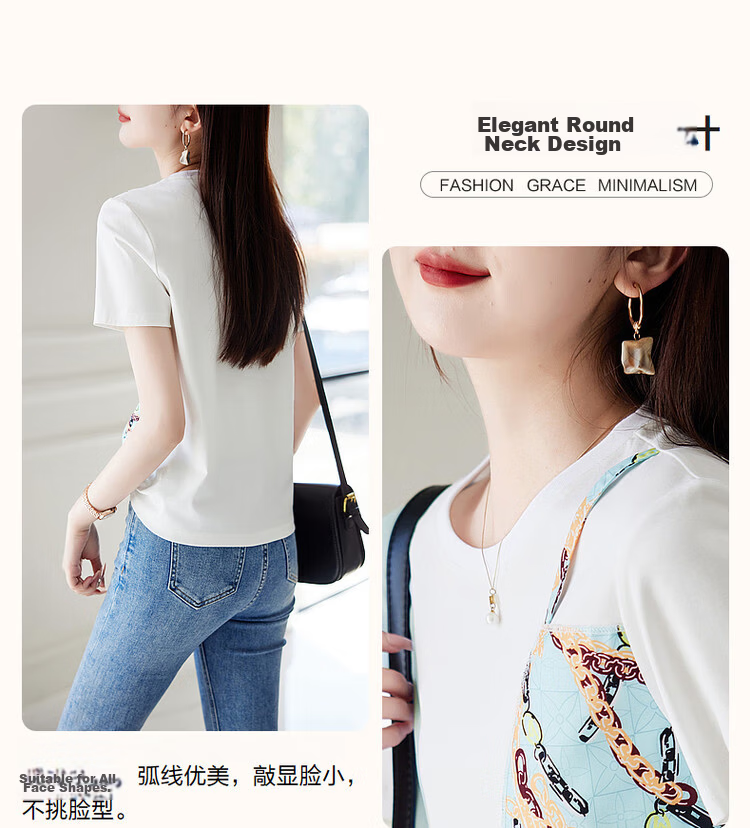Dme Colorblock Cotton-Spandex Knit Women's T-Shirt Spring Summer Geometric Patchwork Short Sleeve Tee 6