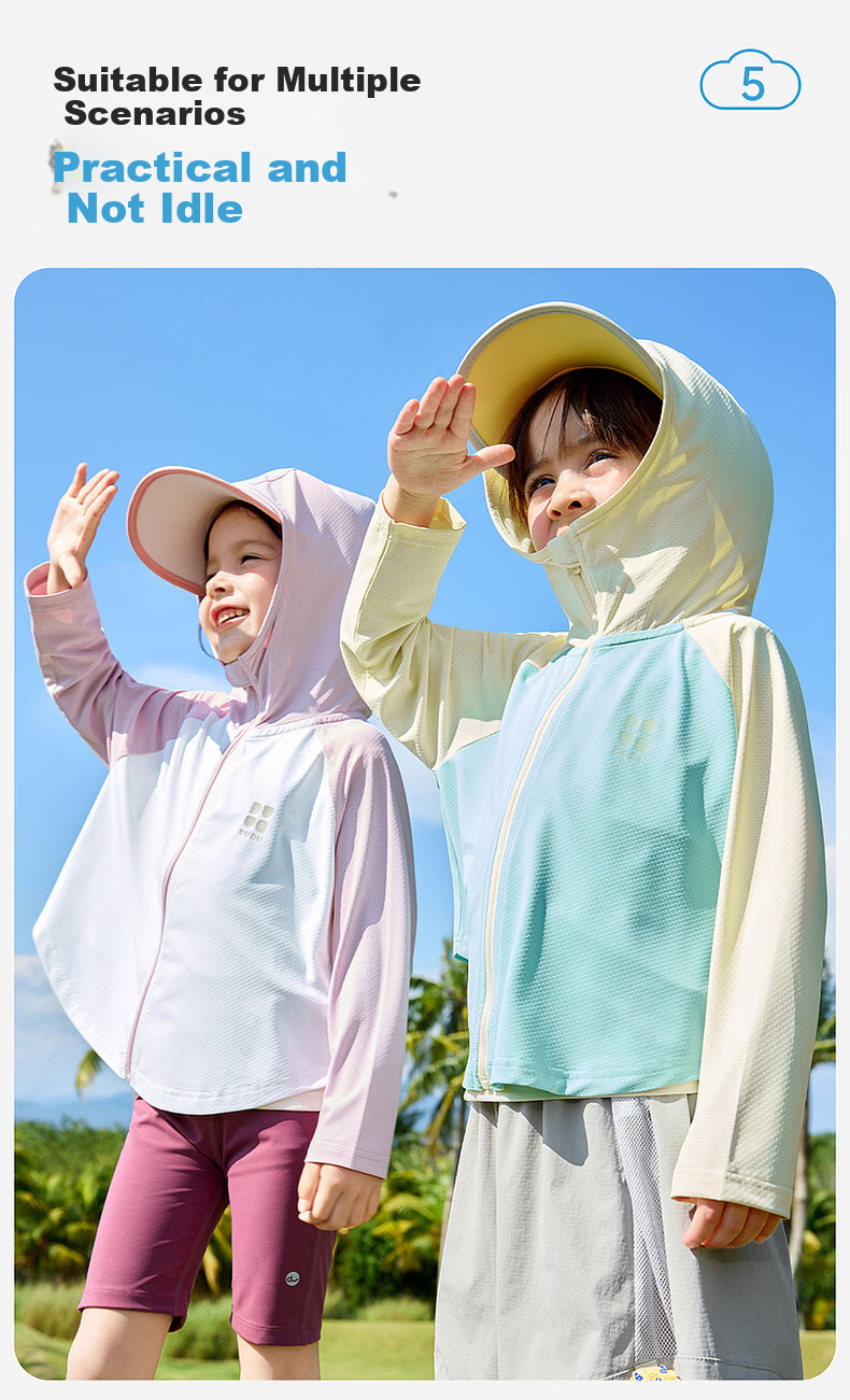 Dudu Kids UPF50+ Children's Summer Sun Protection Jacket Baby Coat Summer Cooling Boys Clothing Cocktail Green 80 12