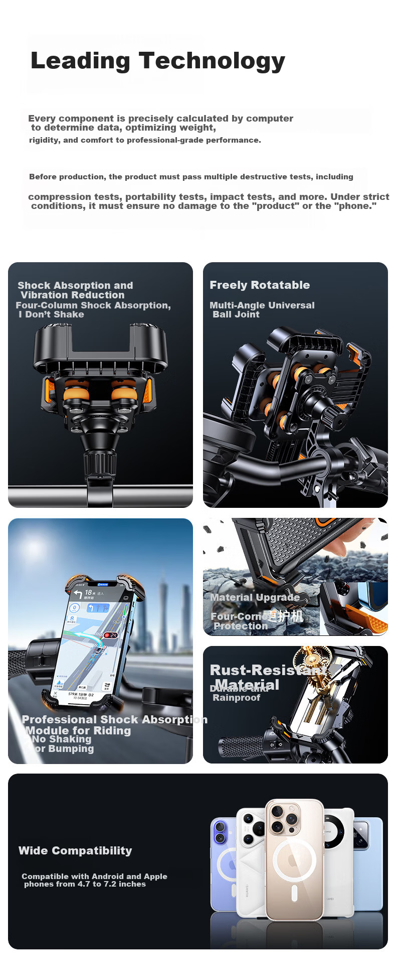 Xuanqin Xuanxiang Electric Bike Phone Holder Universal Battery Bicycle Delivery Navigation Riding Motorcycle Anti-Shake Anti-Drop Phone Mount 2