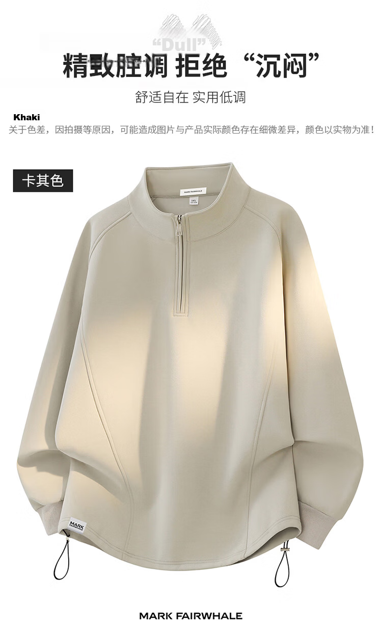 MARK FAIRWHALE Men's Stand Collar Sweatshirt Spring and Autumn High-End Trendy Jacket Long Sleeve T-Shirt Black M 13