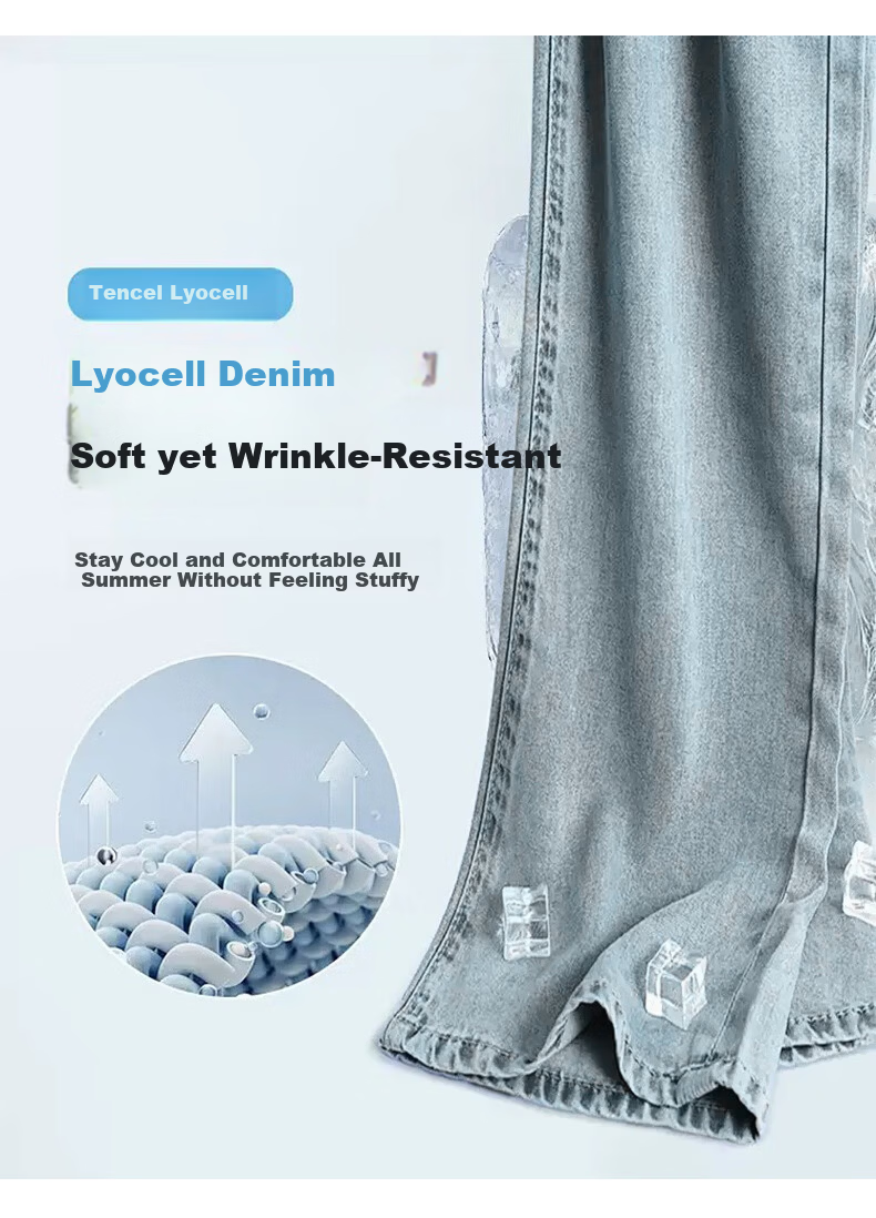 Jeanswest Women's High-Waist Jeans 2026 Spring Summer Lightweight Silky Slim Fit Wide-Leg Denim Pants Blue XL 6