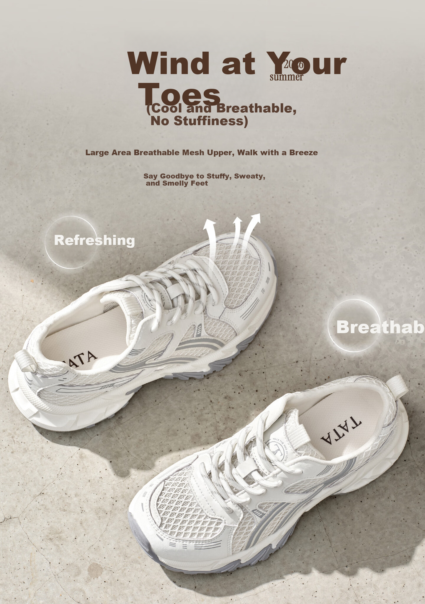 TATA Zhao Zhaoyi Same Style 26 Summer Mall Coconut Jelly Fashion Casual Breathable Women's Dad Sneakers Beige/Grey 38 15