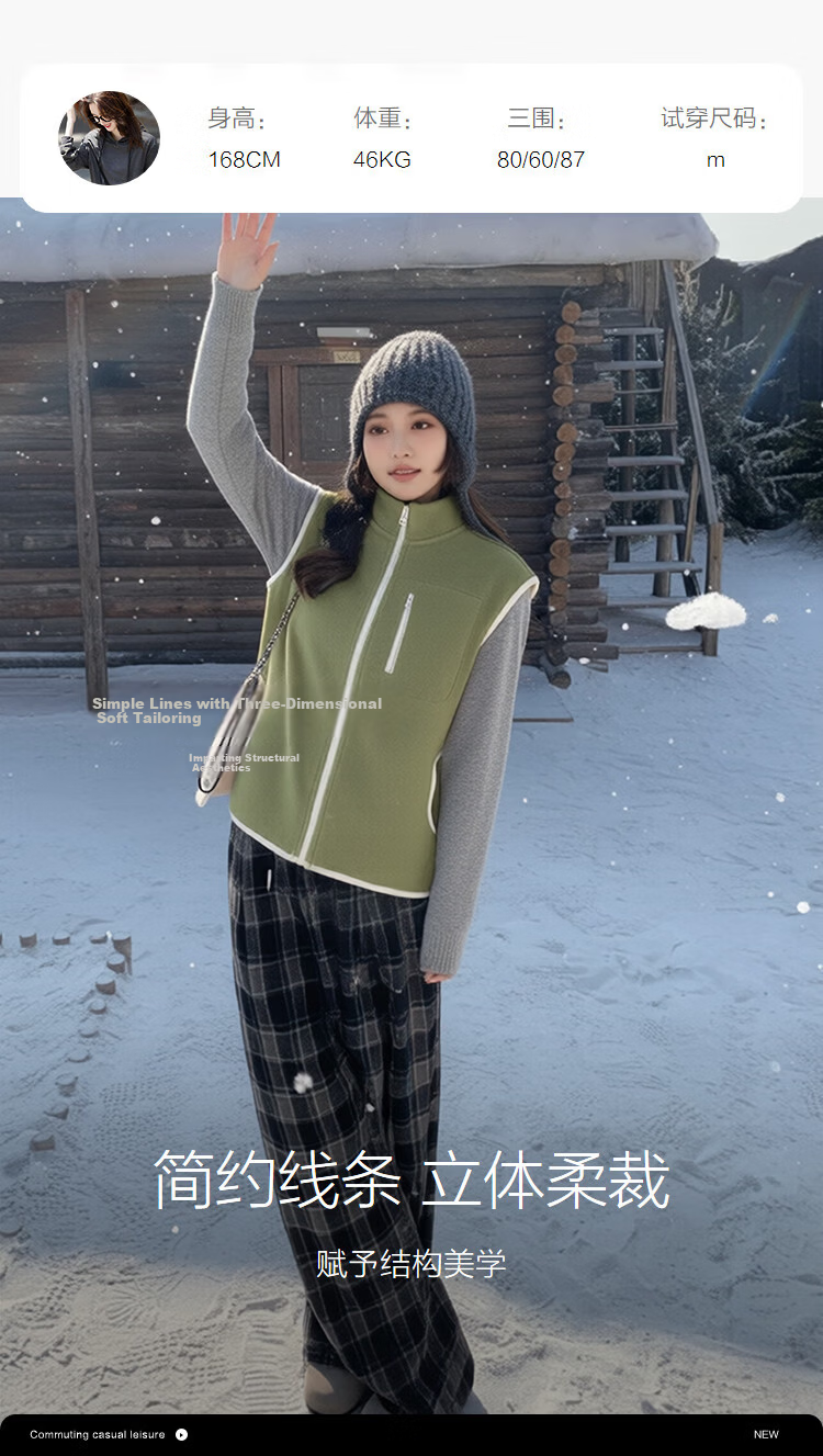Demana [Comfort Warm Double-Sided Fleece] Spring Sports Style Stand Collar Color-Block Zipper Trim Sleeveless Curved Pocket Women's Jacket 12