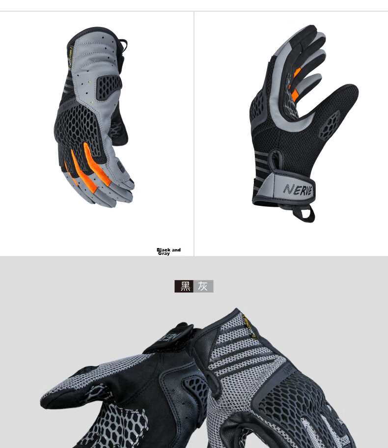 NERVE Nerve Honeycomb Motorcycle Riding Gloves Unisex Summer Protective Ventilated Touchscreen Black/Grey/Orange 2XL 9