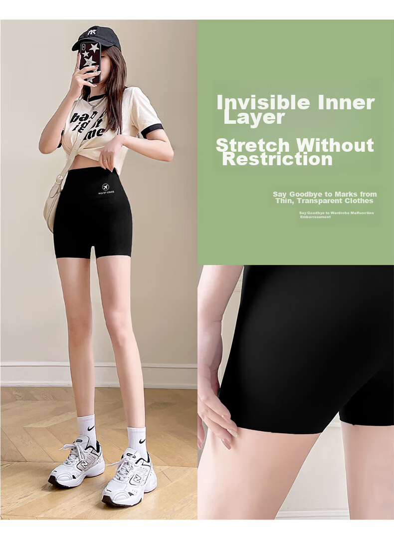 LangSha Women's Summer New High-Waist Slimming Ice Silk Seamless Shark Shorts Three-Quarter Yoga Cycling Base Shorts 10