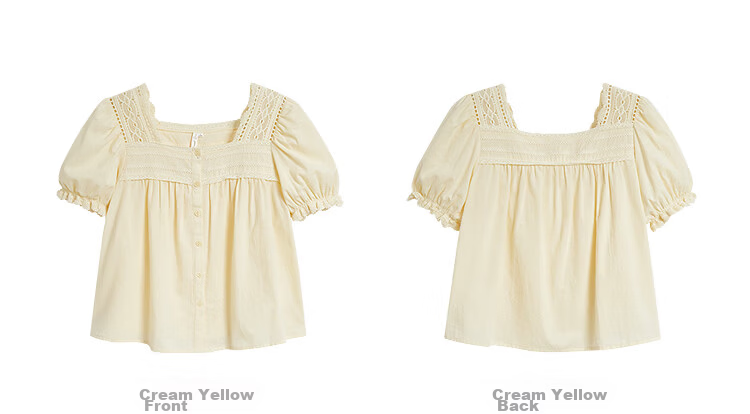 INMAN Linen Cotton French Lace Embroidered Square Neck Puff Sleeve Shirt Summer 2026 Women's New Milk Yellow XL 20
