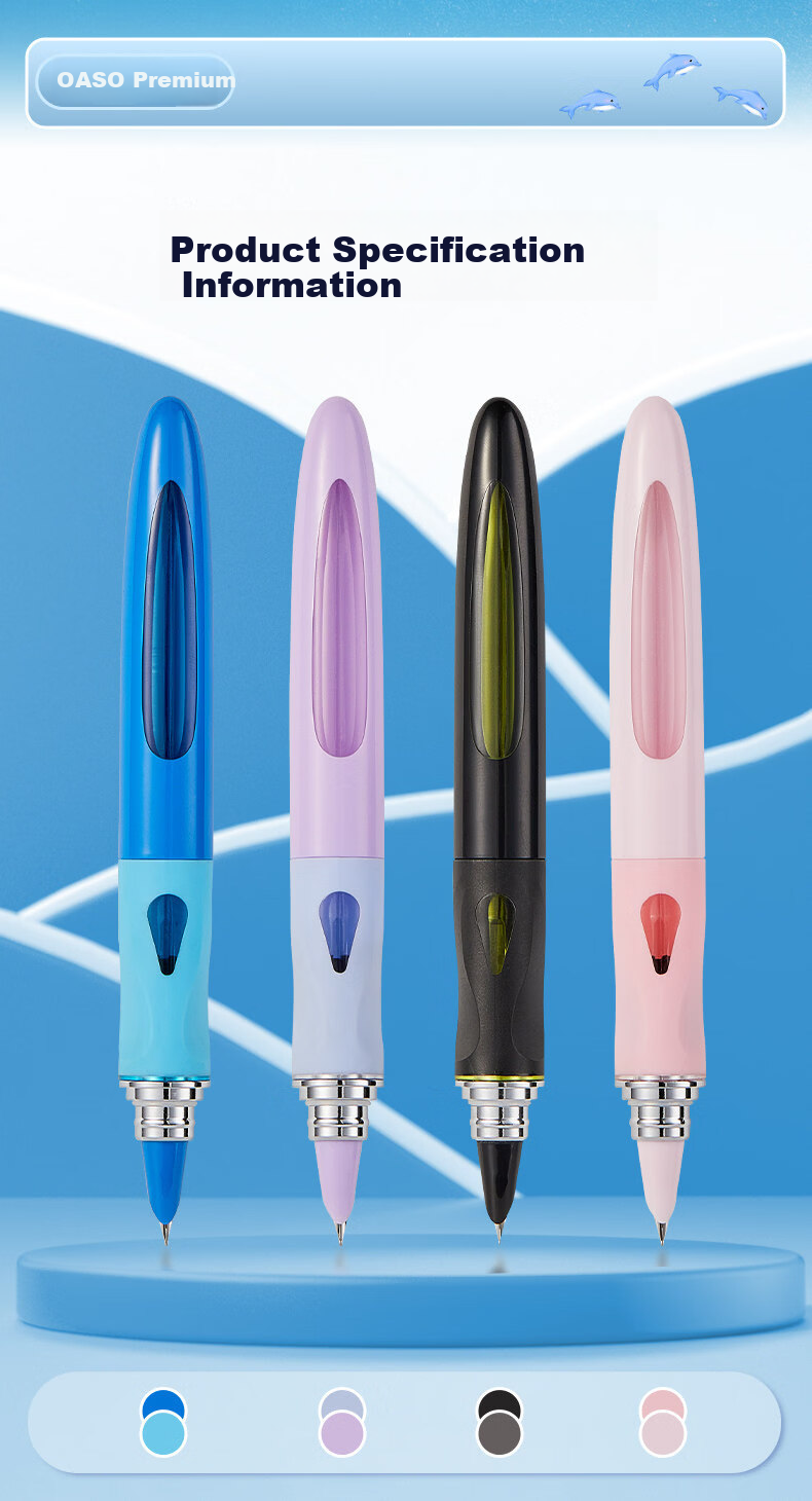 Youshang OASO K066 Dolphin Low Center of Gravity Fountain Pen Stable Writing Posture Refillable Ink Cartridge Deep Sea Black for 3rd-4th Grade Students Beginner 14