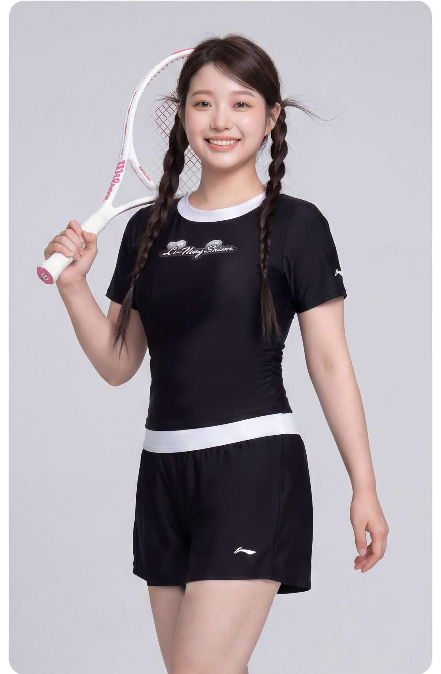 LI-NING Women's Short Sleeve Plus Size Two-Piece Swimsuit Swimwear Swim Shorts Hot Spring Slimming Tummy Control 1461 Black 4XL 15