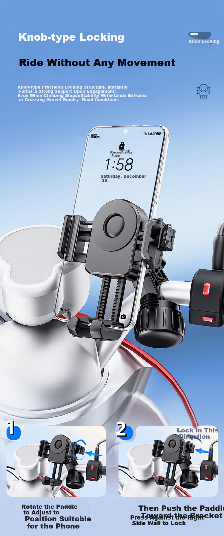 BZBC Electric Bike Phone Holder Motorcycle Battery Vehicle Mount Mountain Bike Phone Holder Shockproof for Delivery Riding Xiao Niu Ninebot Aima Yadea 3