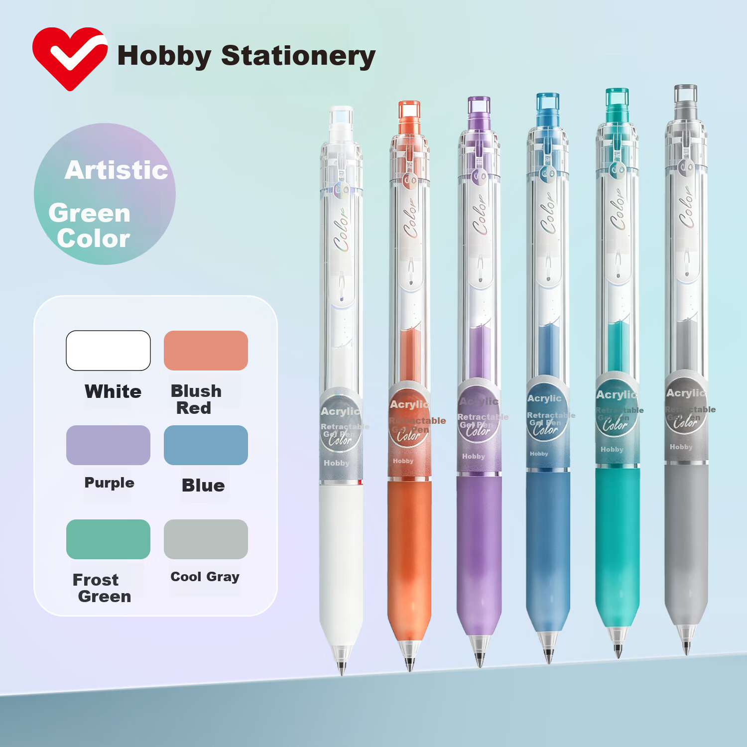 AIHAO Back-to-School Essential Acrylic Color Gel Pen 0.6mm Bullet Tip Retractable Highlighter Multi-Color Student Journal Artistic Green 6-Pack GP2607D