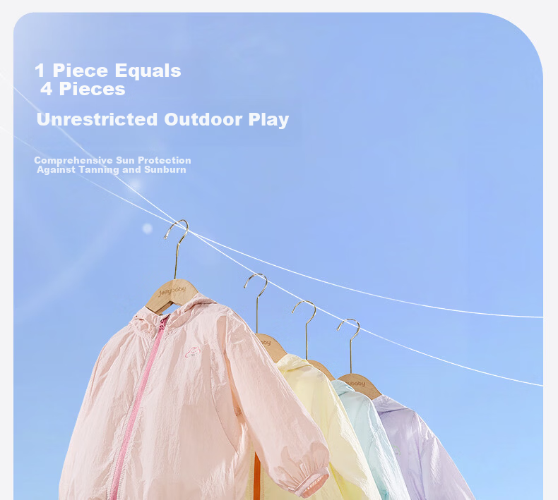 JELLYBABY Sun Protection Outdoor Windproof Pure Cotton Hooded Jacket 2026 New Summer Unisex Kids Sun Protection Coat Versatile for Middle Childhood 22