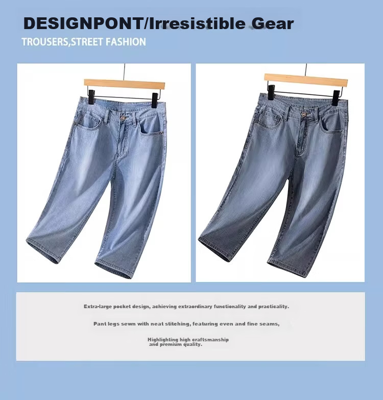 PLAYBOY Men's Denim Shorts 2026 Summer New Trendy Brand Tencel Seven-Point Straight Loose Thin Mid-Length Pants 6