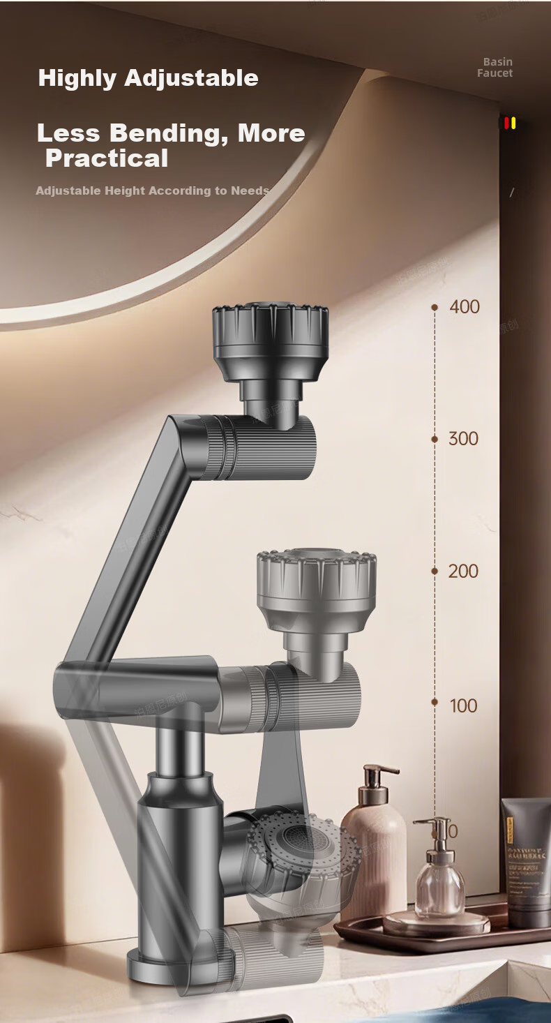 BOONEN Basin Faucet Mechanical Arm Lucky Cat Washbasin Bathroom Universal Rotatable Hot and Cold Mixer Tap 6