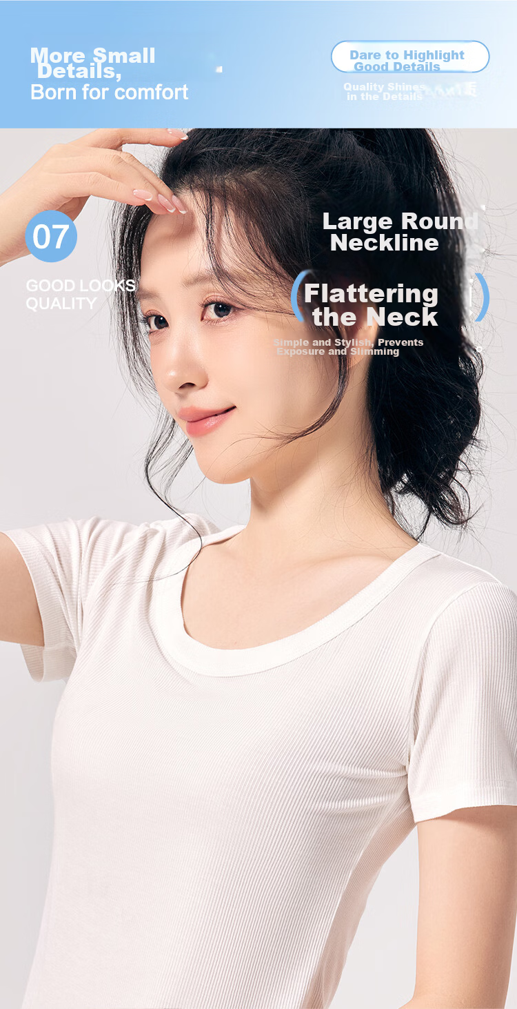 Hodo 10A Antibacterial Modal Short Sleeve T-Shirt for Women, Round Neck, Versatile Waist-Slimming Short Fit Base Tee 8