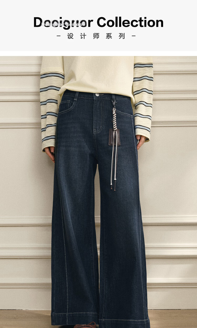 Giordano Designer Women's Pants Deep Blue Vintage Washed High Waist Wide Leg Jeans 18416302 3