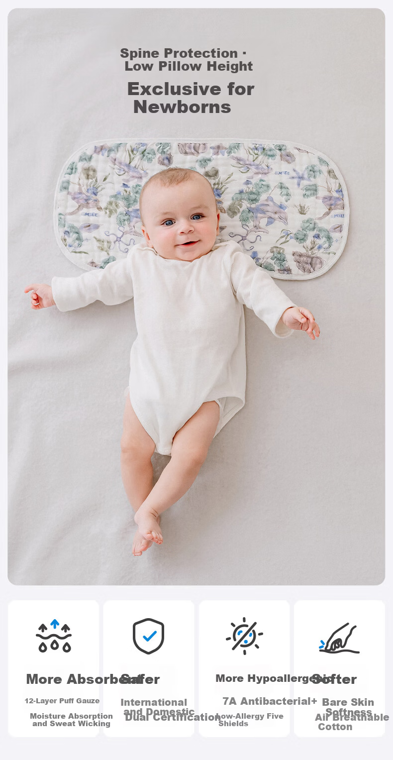 EMXEE Baby Gauze Cloud Pillow Newborn Breathable Pillowcase Anti-Spit-Up Four Seasons Universal Class A Pillow Ocean Adventure 5