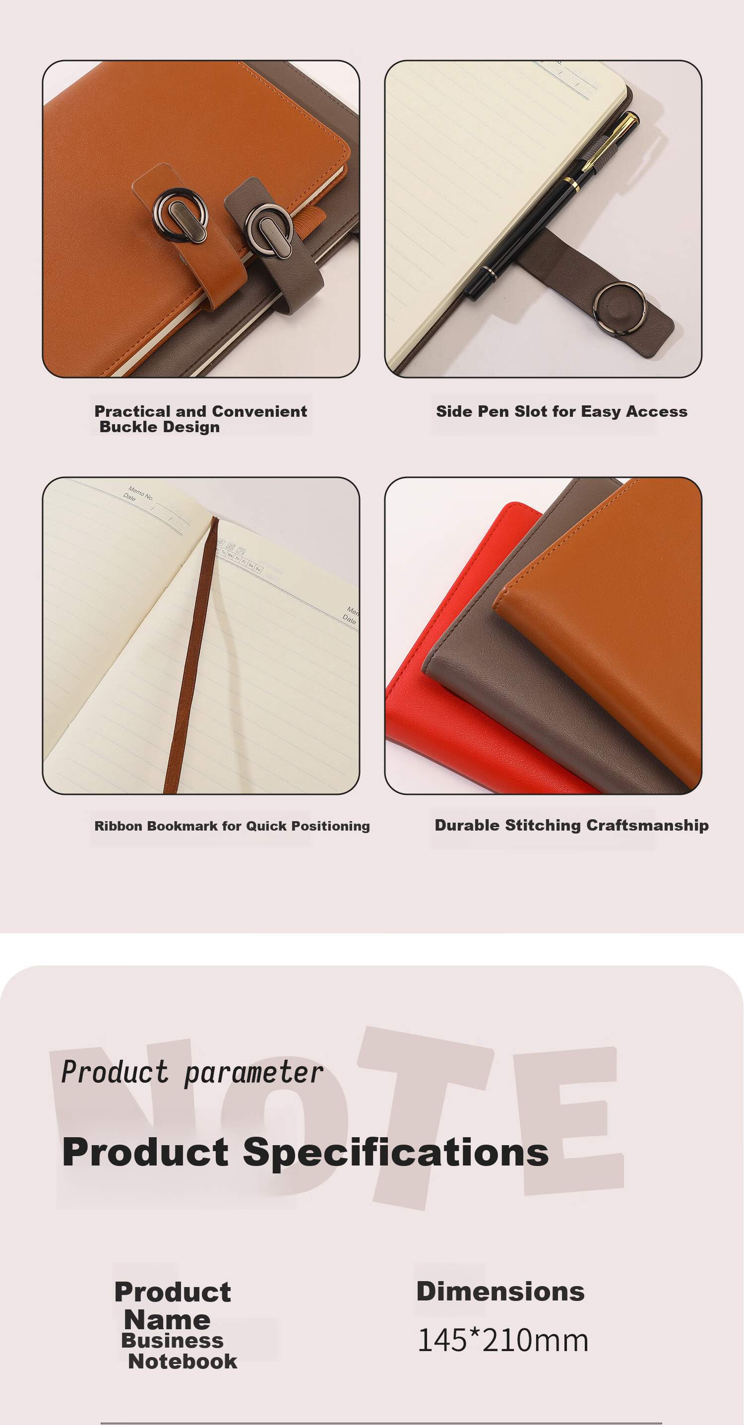 Aohuan Vintage Luxury Buckle Leather A5 Business Office Notebook 200 Pages Thickened Customizable Meeting Notes Copper Brown 9