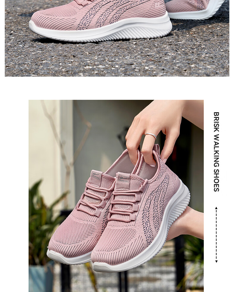 Warrior Elderly Women's Shoes Summer Mom Shoes Slip-On Soft Sole Middle-Aged and Elderly Sports Shoes Women 2122 Pink Size 38 19