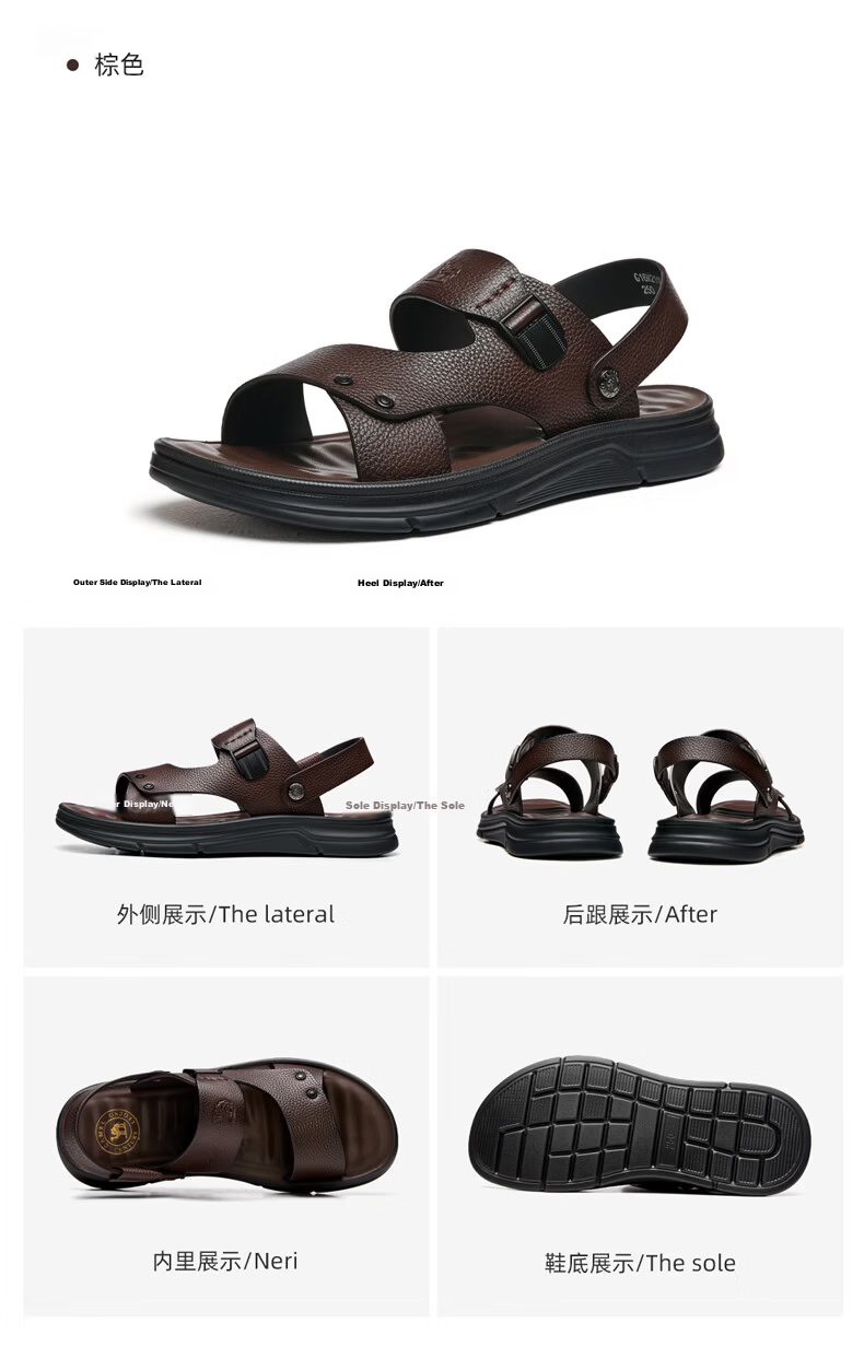 CAMEL Summer Cowhide Beach Shoes, Two-Way Business Leather Sandals for Men And Fathers, Outdoor Wear, G16M211015, Black, Size 41 13
