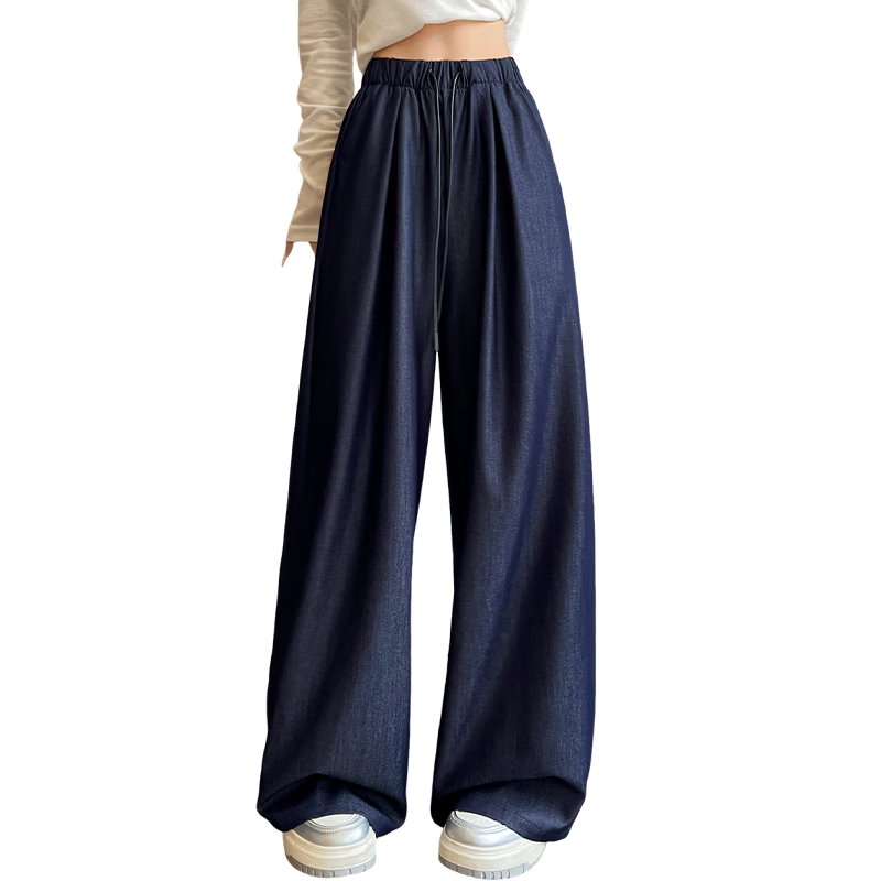 Modal Casual Pants Women 2026 Summer New High Waist Slimming Ice Silk Draped Straight Wide-Leg Floor-Length Jeans Women