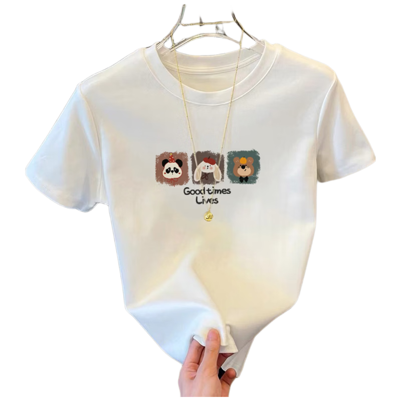 TonLion 2026 Summer Women's Fun Print Front Short Sleeve T-Shirt Casual Versatile Fashion High-End Women's T-Shirt