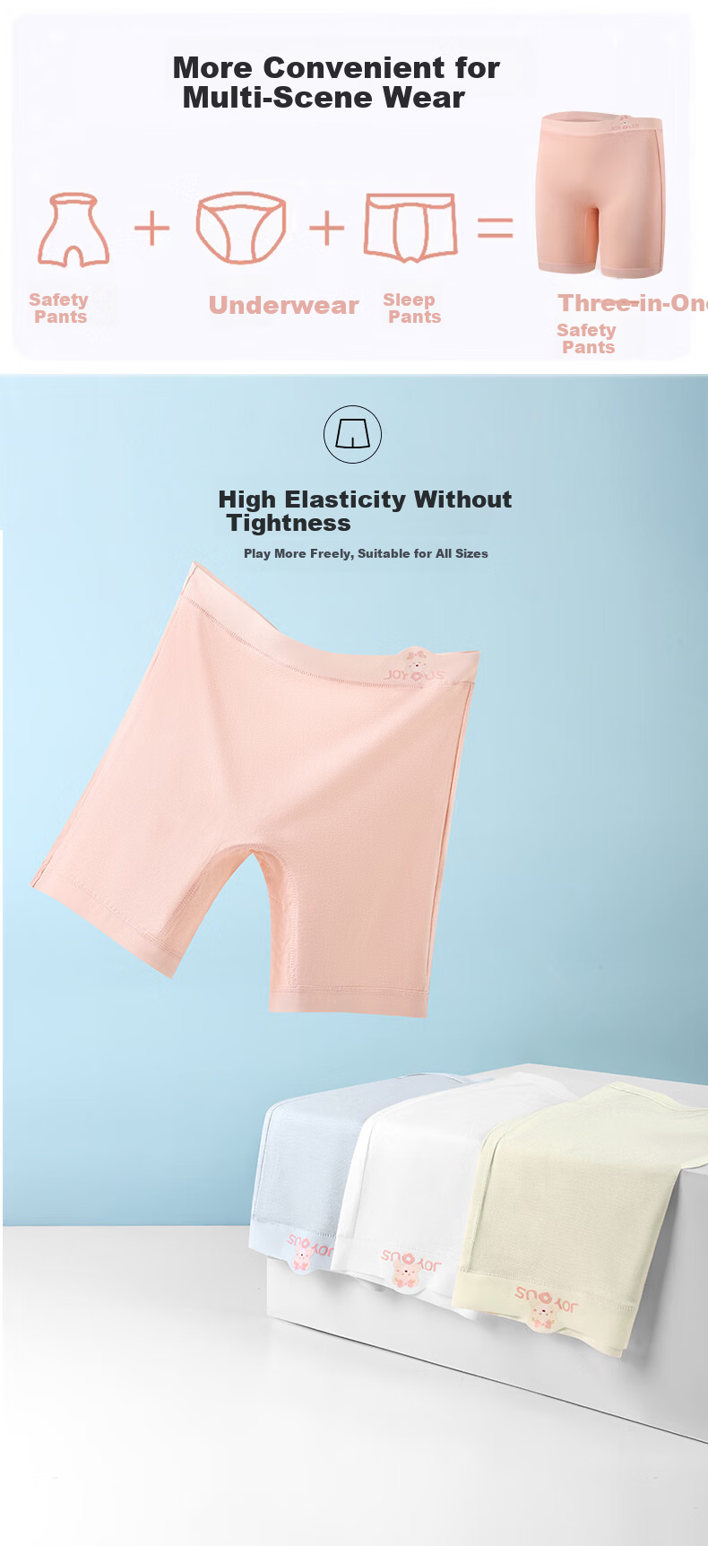 Miiow Kids Safety Shorts 3-Pack Girls Silk Gusset Three-in-One Anti-Exposure Boxer Briefs 5