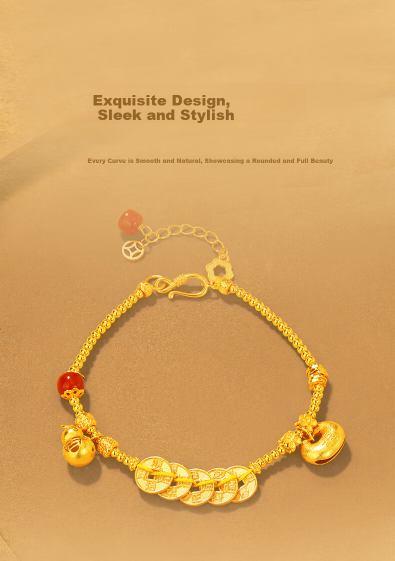 Jinliufu Auspicious Women's Bracelet S925 Silver Fortune Five Emperor Coins Wealth Gourd Birthday Gift 2