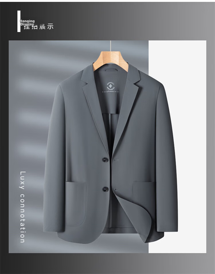 TUCANO Men's Summer Ice Silk Cooling Italian Style Single-Breasted Suit Jacket Business Sun Protection Breathable Gray M 10