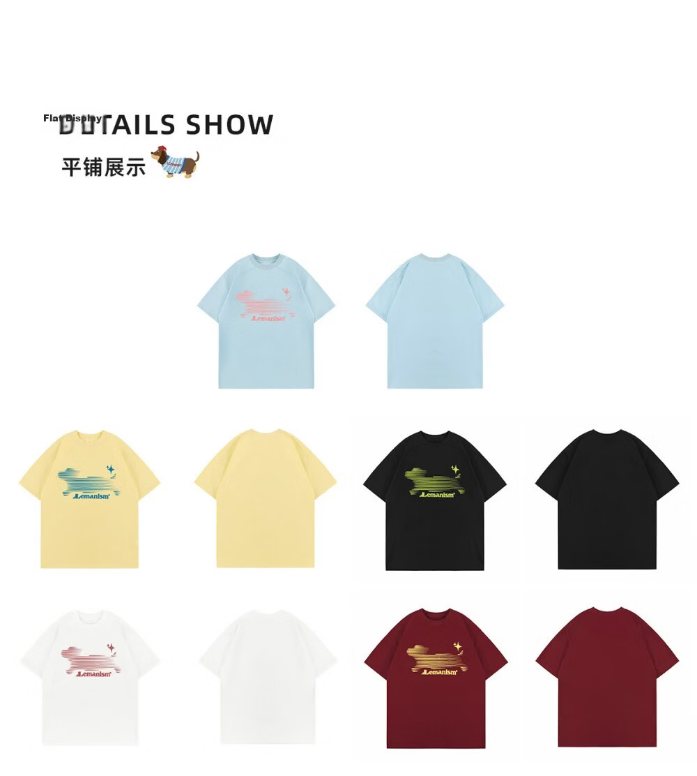 LEMANISM 300g Heavy Phantom Puppy Short Sleeve T-Shirt Men 2026 Summer Couple Half Sleeve Tee Women Black S 22