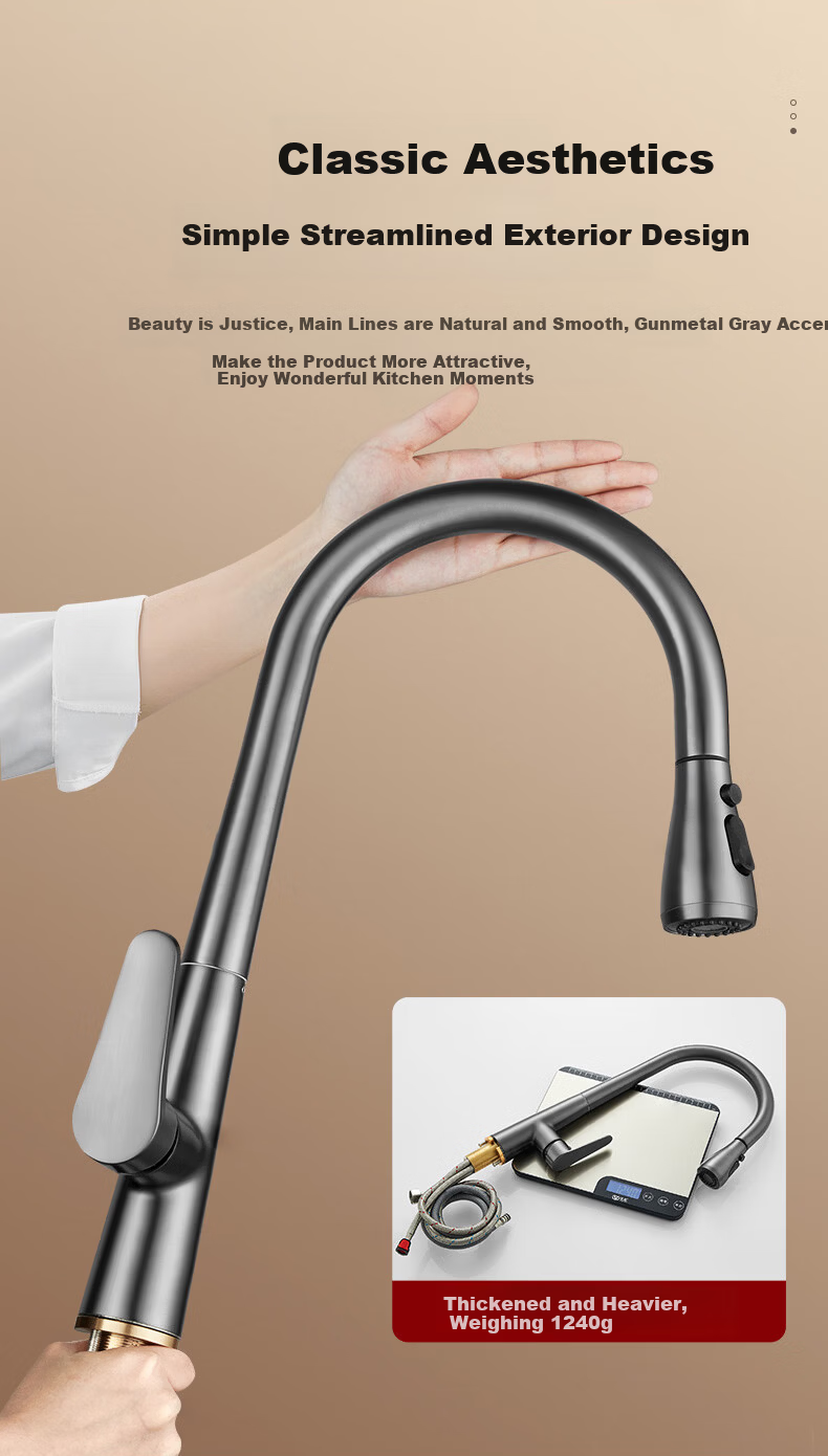 IVORPO [Germany] All-Copper Kitchen Pull-Out Faucet Hot and Cold Two-in-One Rotatable Sink Stretchable Swivel Faucet 5