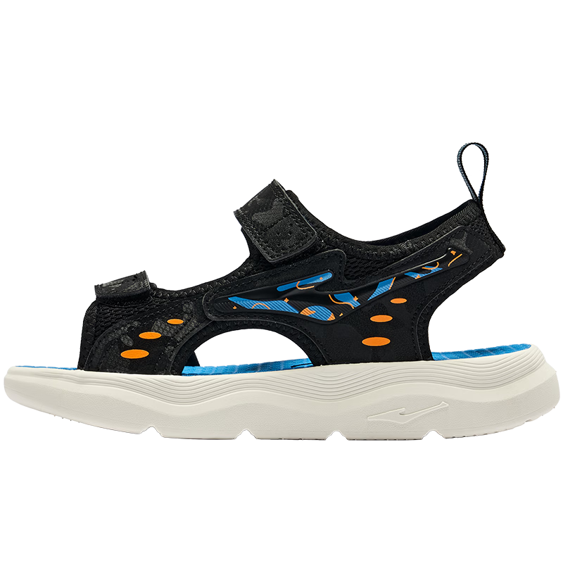 ERKE Children's Shoes, Boys' Sandals, Kids' Double-Layer Velcro Open-Toe Outdoor Sandals, Black/beach Blue, Size 36