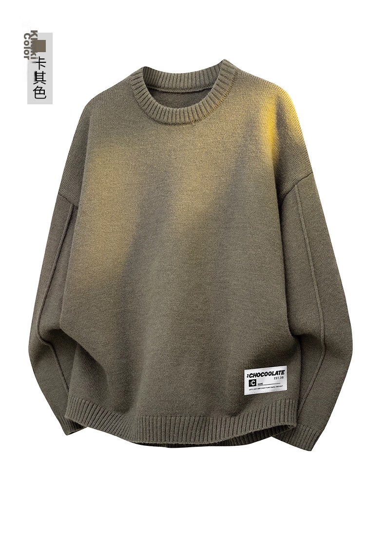 :CHOCOOLATE Men's Autumn New Knit Sweater Jacket Loose Pullover Long Sleeve Coat Navy Blue L 17