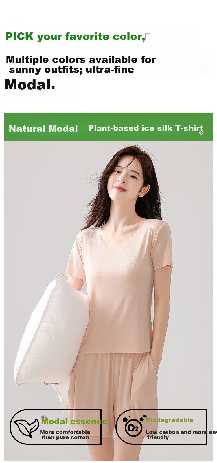 Miiow [Cool Modal] Women's Solid Color Slim Fit Soft Short Sleeve T-Shirt 3
