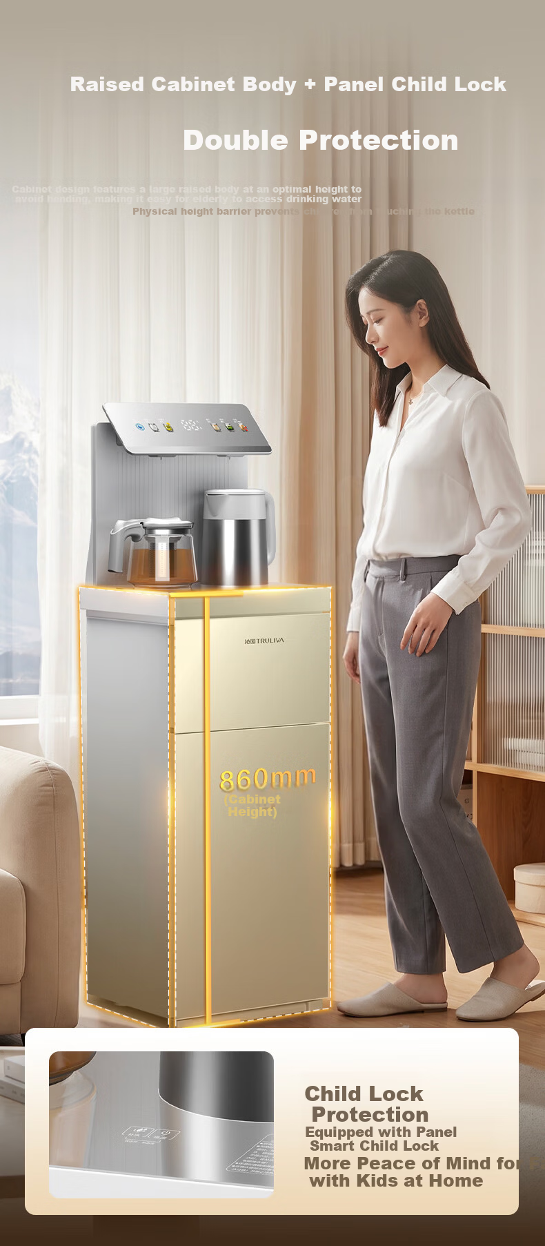 TRULIVA Tea Bar Machine Living Room Home Water Dispenser Remote Control Smart Tea Bar Cabinet Bottom-Load Water Bucket Fully Automatic Vertical Electric Kettle Multifunctional Tea Maker National Subsi 12
