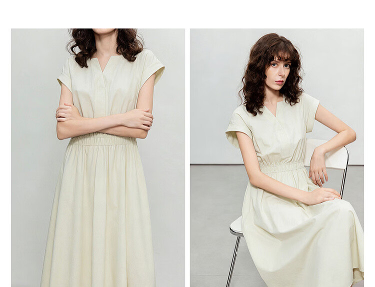 Demana [Lyocell Cotton Blend] Summer Simple Style V-Neck Short Sleeve Waist-Cinched A-Line Slimming Work Dress for Women 7