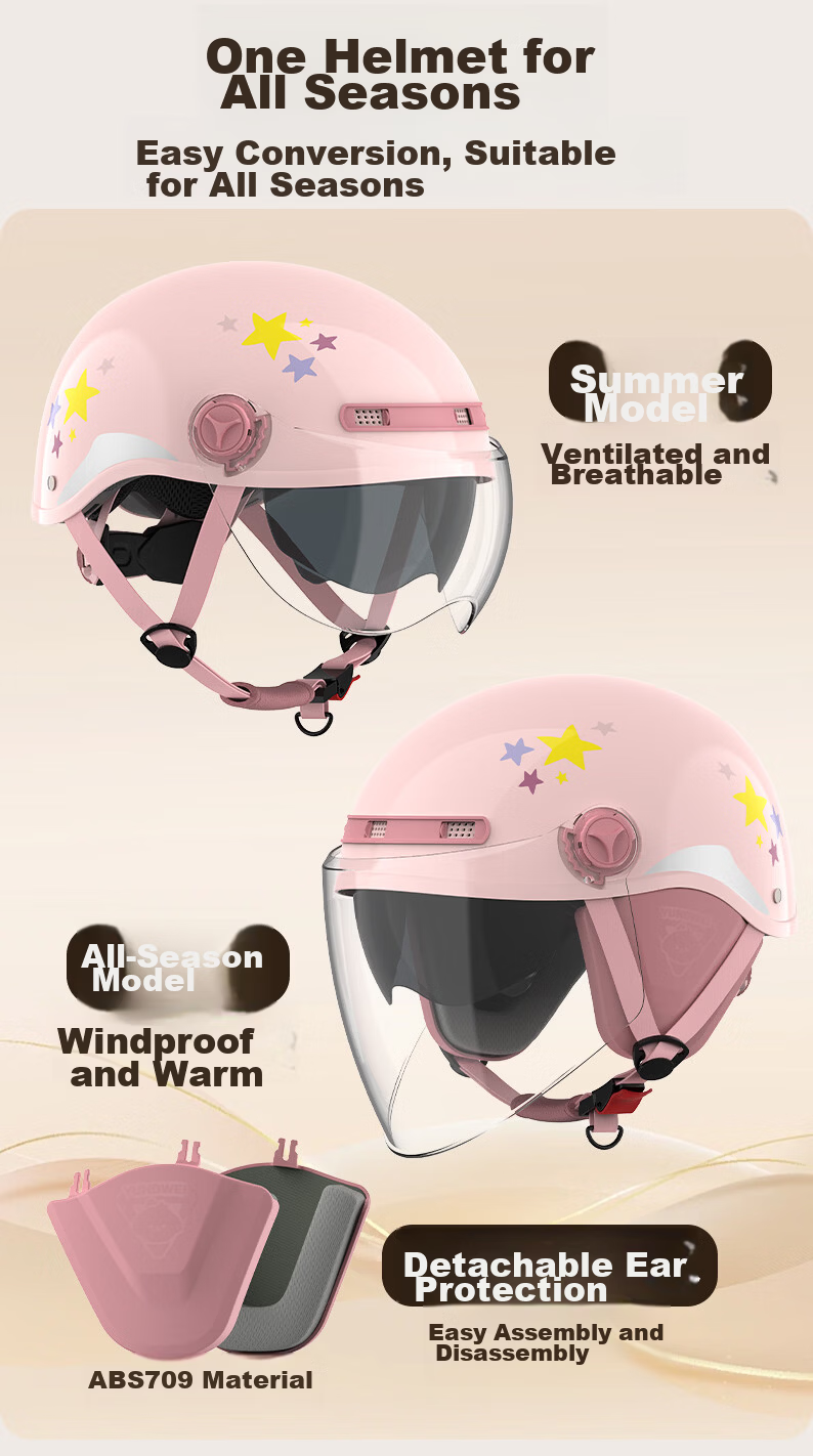 Yundianwei Women's Electric Bicycle Helmet, 3C Certified, Scooter Safety Helmet, Couple And Parent Lightweight Motorcycle Half Helmet for All Seasons, Smart Bluetooth Dual Visor Model, Kabbi Pink, Large Size L 9