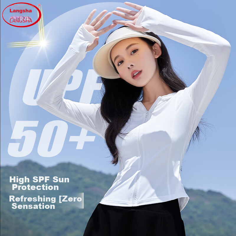 LangSha Slim Fit Sunscreen Jacket for Women Summer New Ice Silk Slimming Outdoor UV Protection Hooded Sports Coat