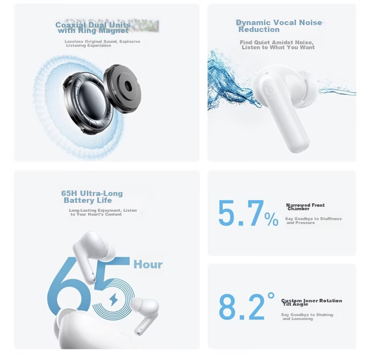 Baseus M4s In-Ear Noise Cancelling AI Bluetooth Earphones Wireless -55dB Adaptive In-Ear Noise Cancellation Coaxial Dual Drivers Compatible with Apple Huawei Honor OPPO Phones 11