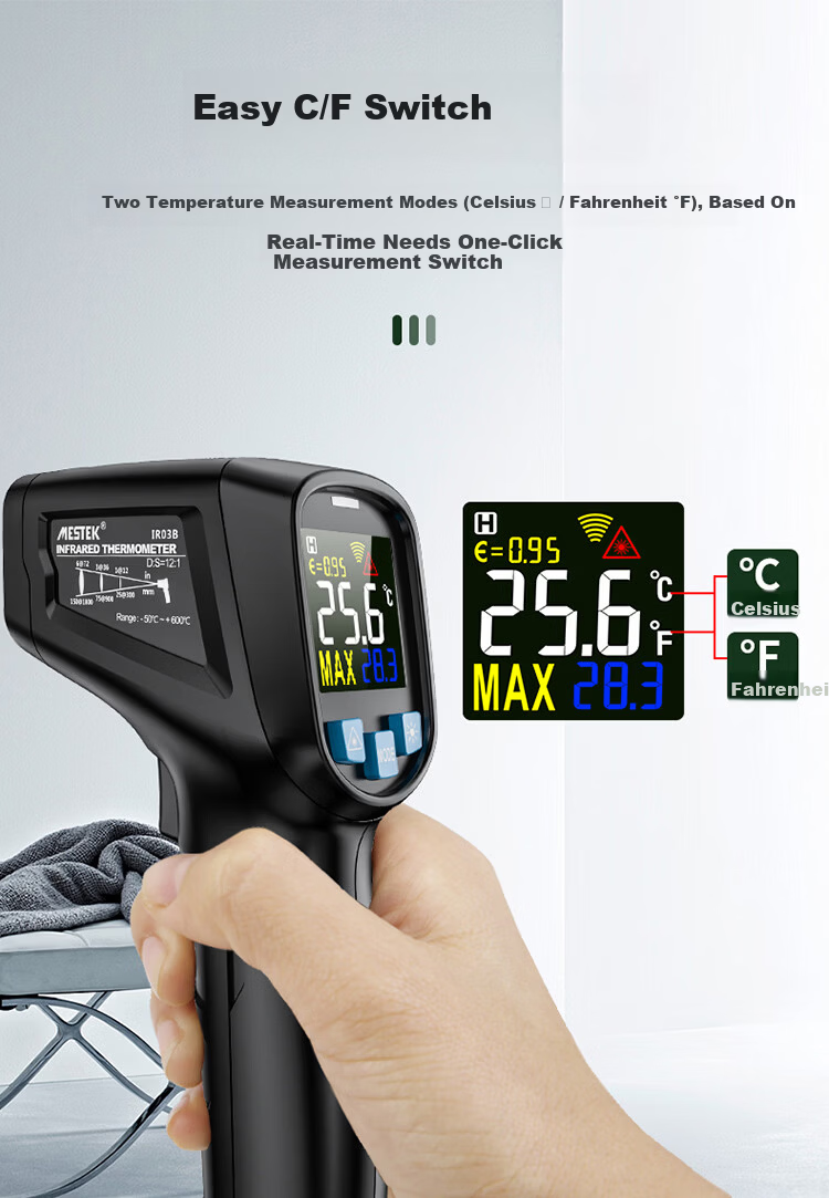 MESTEK Industrial Infrared Thermometer IR03A for Refrigerator and Oven Digital Baking Temperature Gun 10