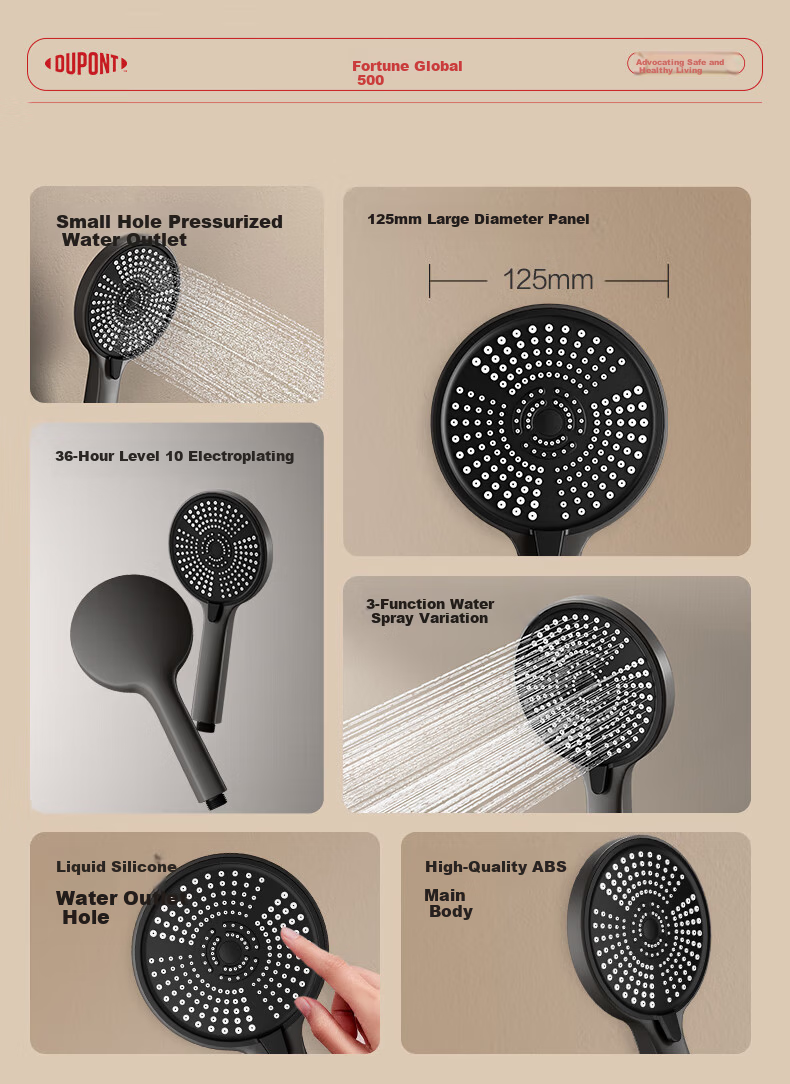 DU PONT Fortune Global 500 Large Panel Pressurized Handheld Shower Head 1