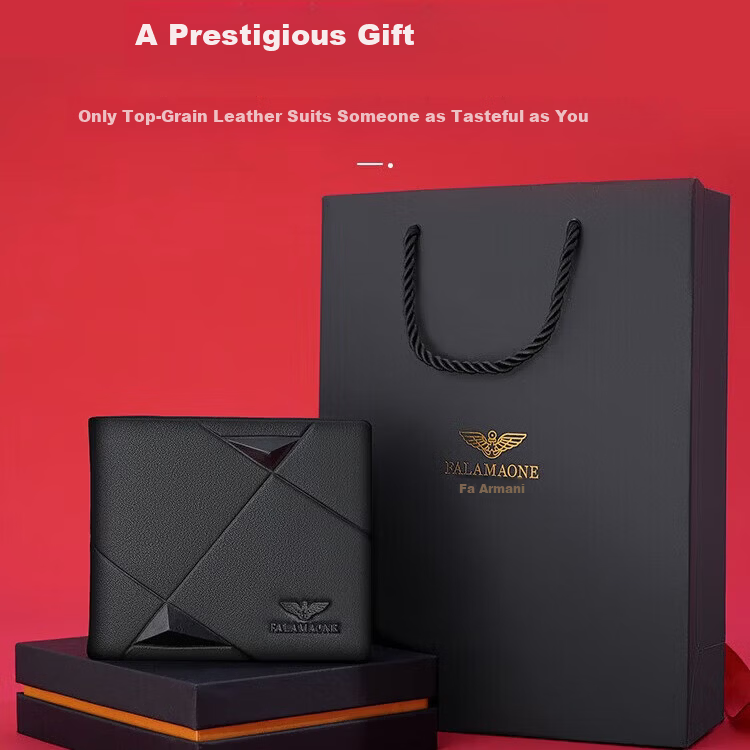 FALAMAONE Armani Men's Leather Wallet Gift Box with Automatic Buckle Father's Day Gift for Dad