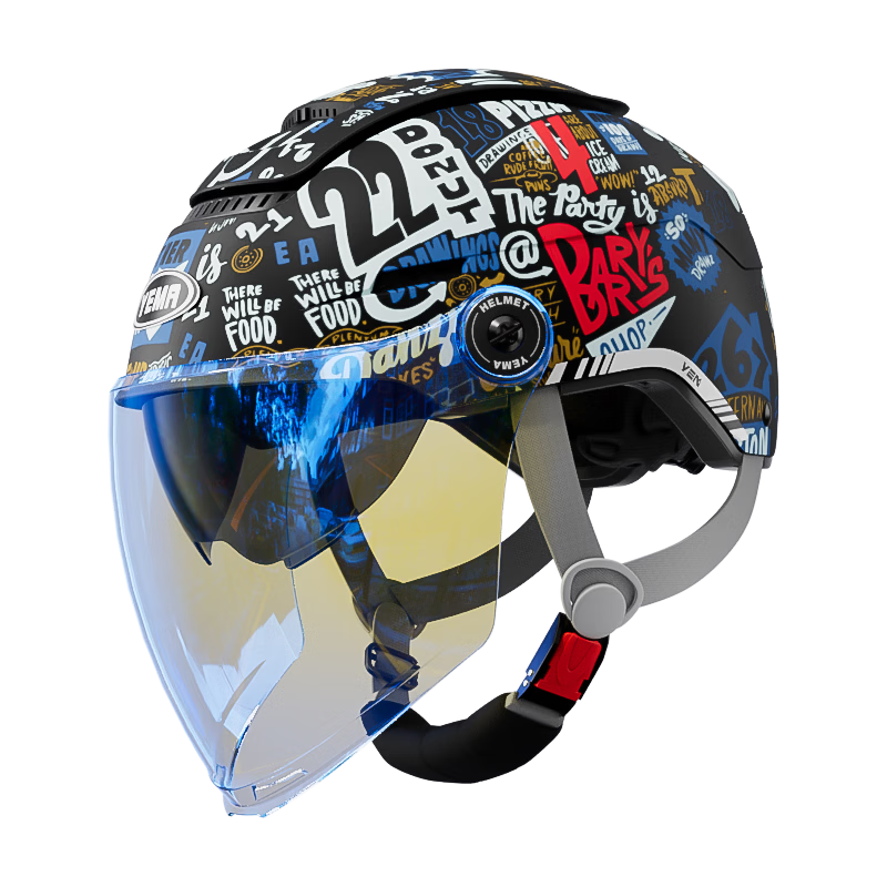 YEMA 3C Certified Electric Vehicle Helmet Unisex Summer Sun Protection Large Sunroof Half Helmet Double Lens Motorcycle Safety Helmet 370S Street Fighter + Aurora Long Lens