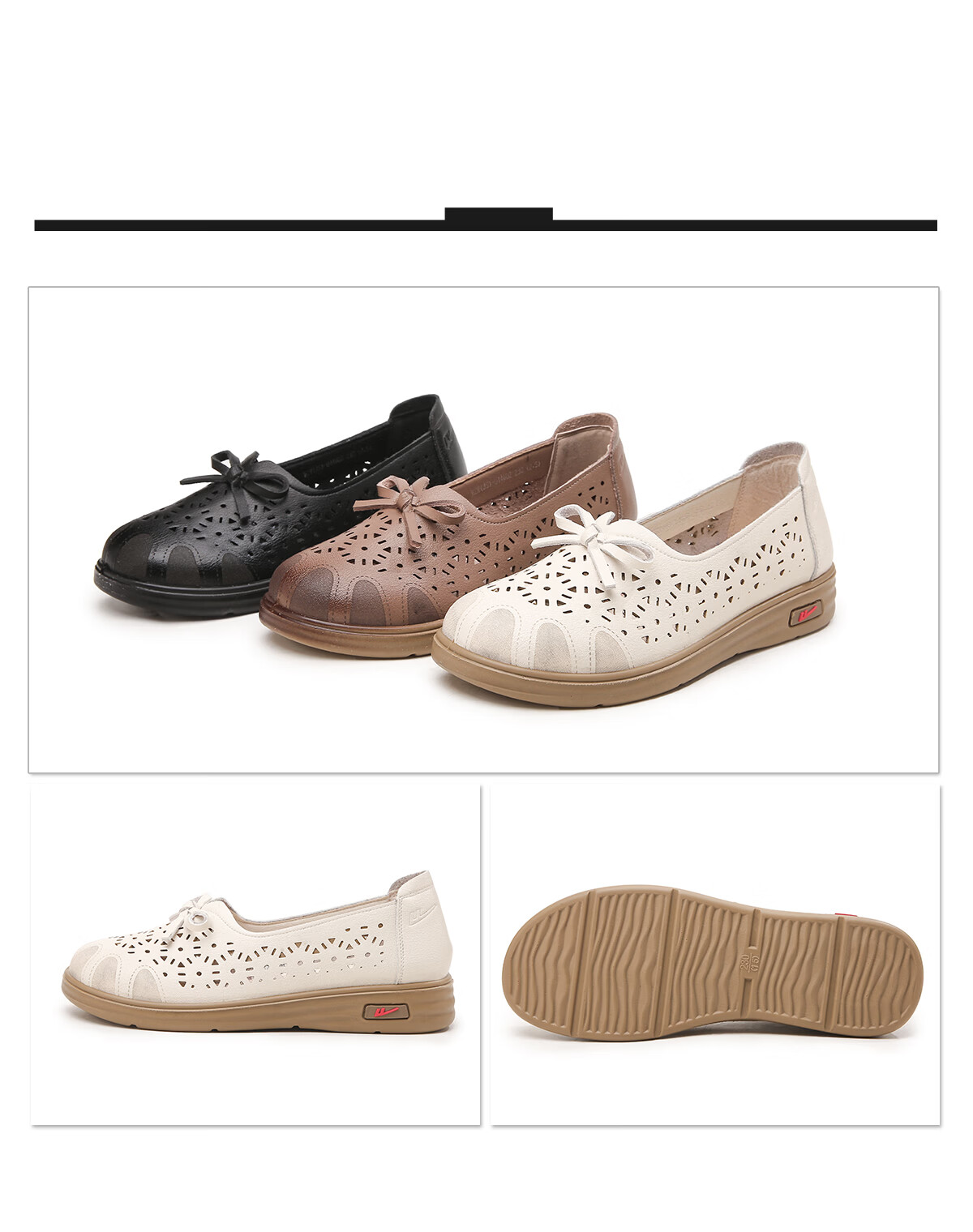 Warrior Comfortable Mom Shoes Non-Slip Summer Sandals for Middle-Aged Women Breathable Soft Sole Leather Shoes 0146 Beige Size 39 19