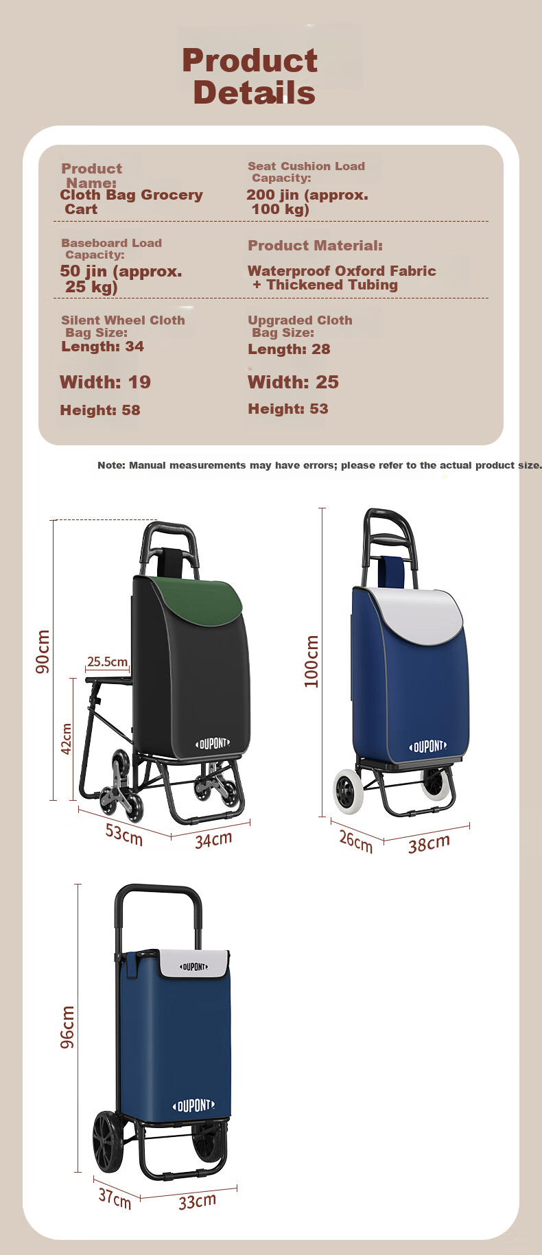 DU PONT Portable Foldable Grocery Shopping Cart Hand Trolley Household Flat Small Cart Stair Climbing Tool 9